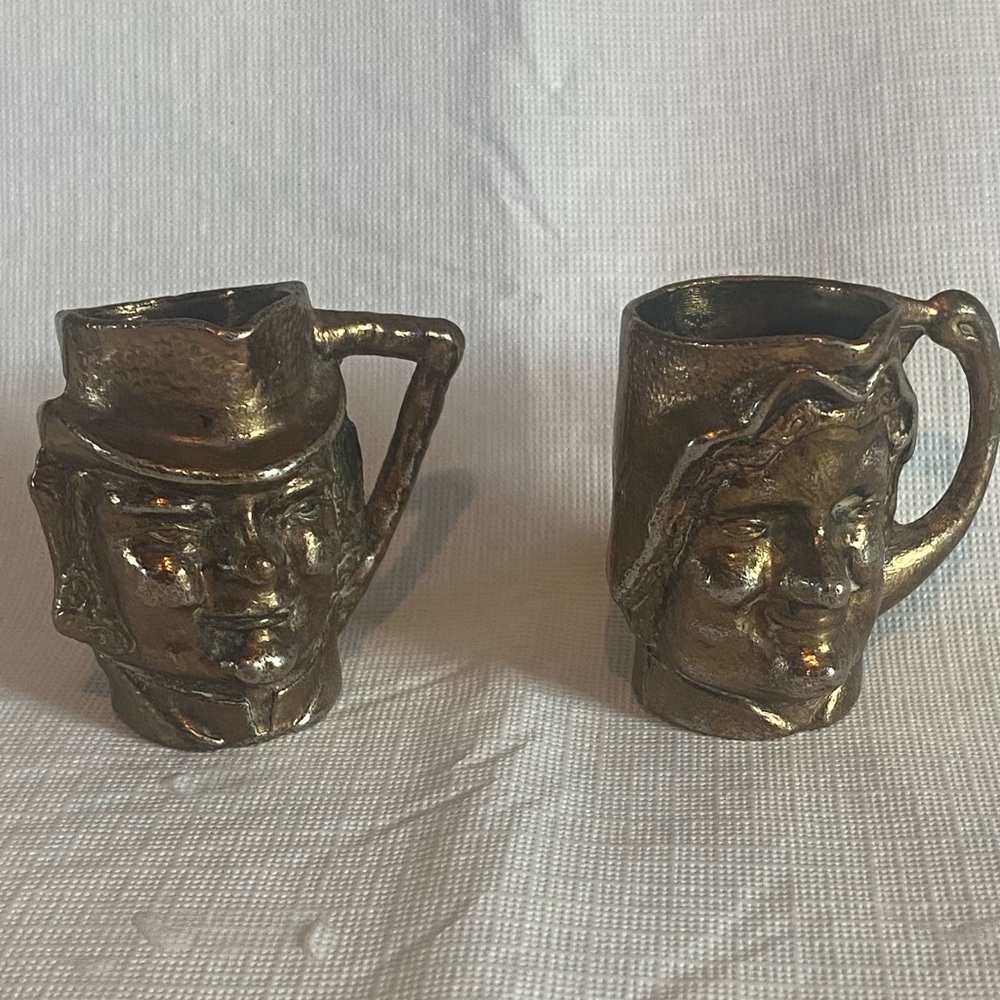 Vintage Toby Mug Brass Miniature Character Man's Face Tankard Mug Set of 2